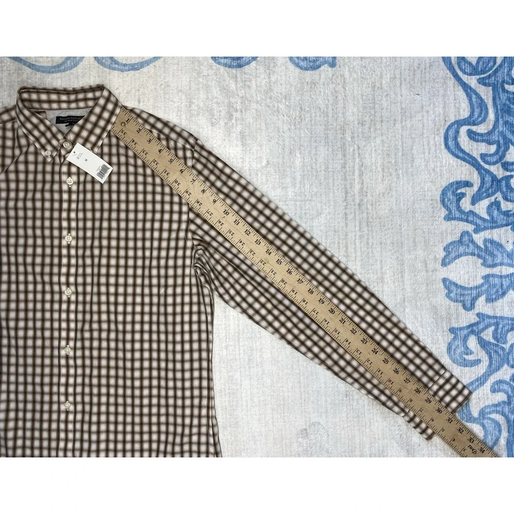 Banana Republic Shirt Mens Medium NEW Soft Wash Slim Fit Brown Plaid Long Sleeve